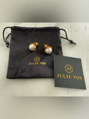 Julie Vos Penelope Gold and White Pearl Stud Earrings